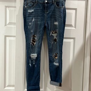 Judy Blue leopard print distressed jeans